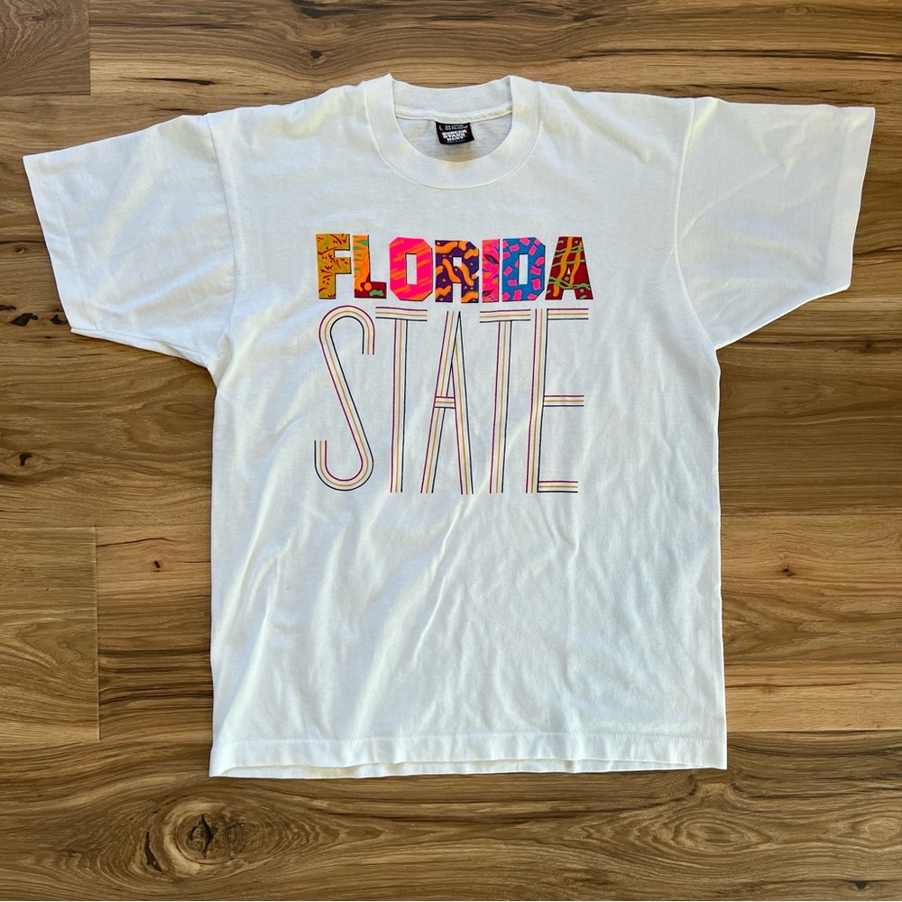 Vintage 90s Florida State University FSU Seminoles Large White T Shirt